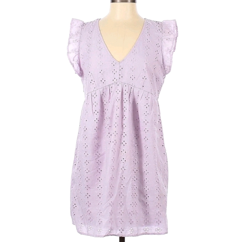 NWT Crystal Sky lilac purple eyelet ruffle sleeve vneck mini dress with lining